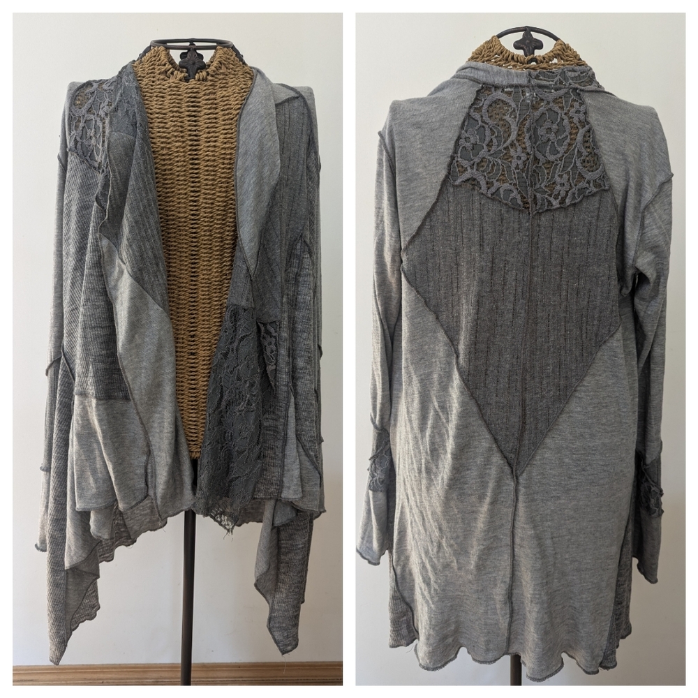 Mystree grey lace patchwork flowing cardigan S